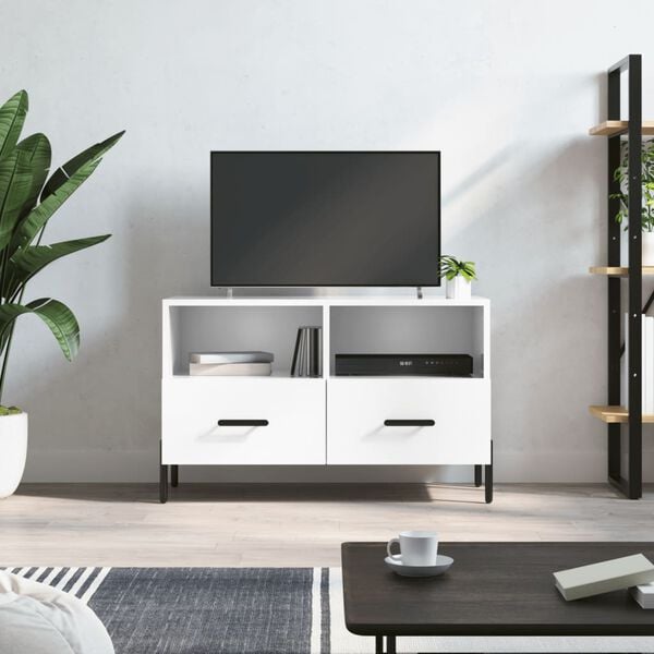 vidaXL TV Cabinet High gloss white Engineered wood, iron