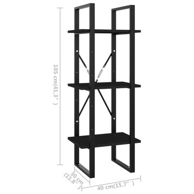 vidaXL 3-Tier Book Cabinet Black 15.7"x11.8"x41.3" Chipboard