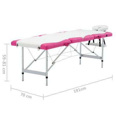 vidaXL 4-Zone Foldable Massage Table Aluminum White and Pink