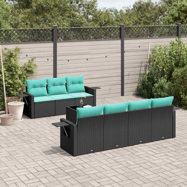 vidaXL 8 Piece Garden Sofa Set with Cushions Black Poly Rattan