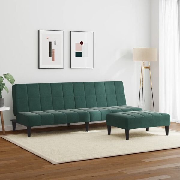 vidaXL Sofa Bed Dark Green Velvet, Wood, Foam, Plastic 2-Seater Foldable