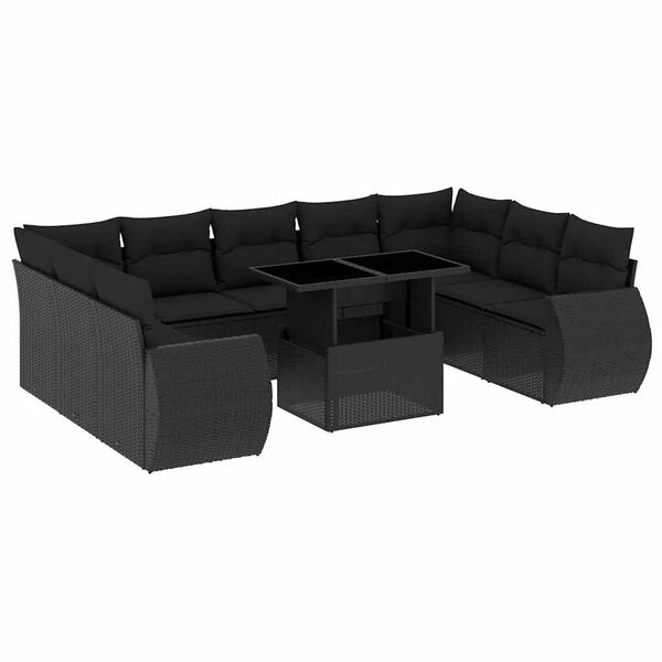 vidaXL Garden Sofa Set Black PE Rattan, Powder-Coated Steel, Toughened Glass
