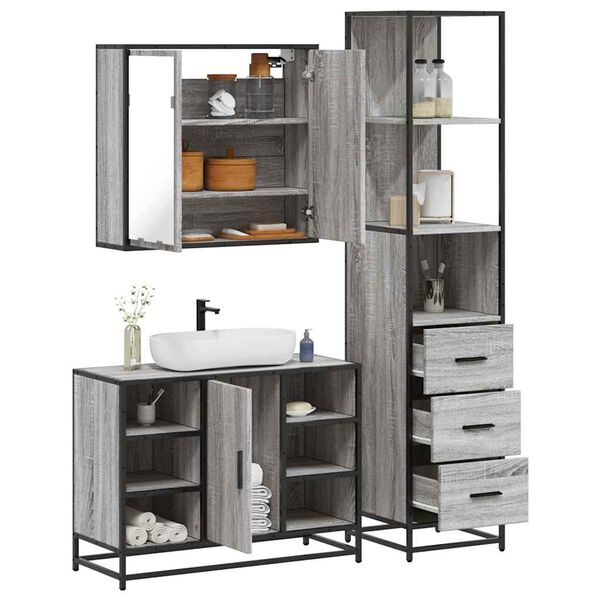 vidaXL Bathroom Furniture Set Gray Sonoma Engineered wood, Metal Medium