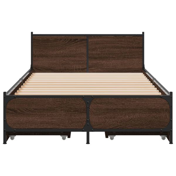vidaXL Bed Frame Brown Oak Engineered Wood, Steel Small Single Bed Frame