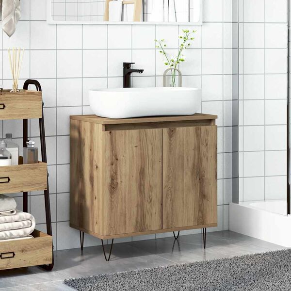 vidaXL Bathroom Cabinet Artisan oak Engineered wood, Iron Medium