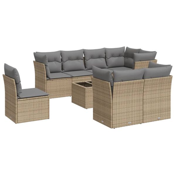vidaXL Garden Sofa Set Beige PE Rattan, Tempered Glass, Powder-coated Steel