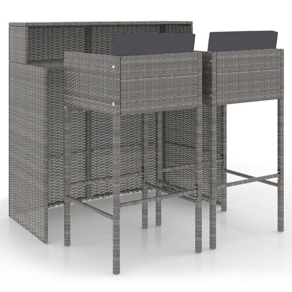 vidaXL Garden Bar Set Grey, Dark Grey PE rattan, powder-coated steel Large
