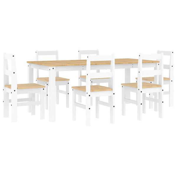 vidaXL Dining Set White Solid pine wood Large Durable Dining Set