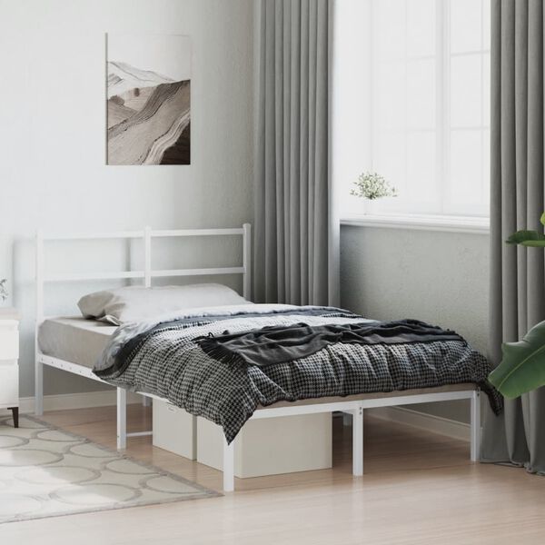 vidaXL Bed Frame White Powder-Coated Steel Double Bed Frame