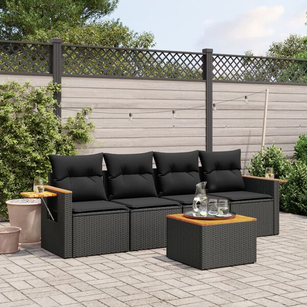 vidaXL Garden Sofa Set Black PE Rattan 5 Piece Set Adjustable Armrests
