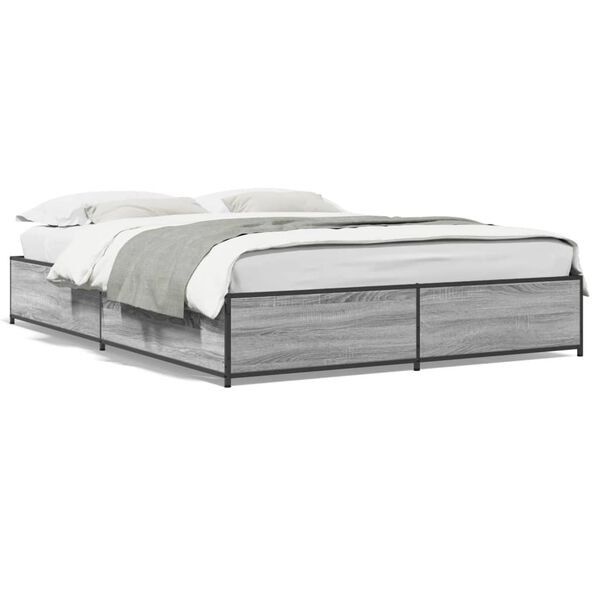vidaXL Bed Frame Grey Sonoma Engineered wood and metal Full Durable