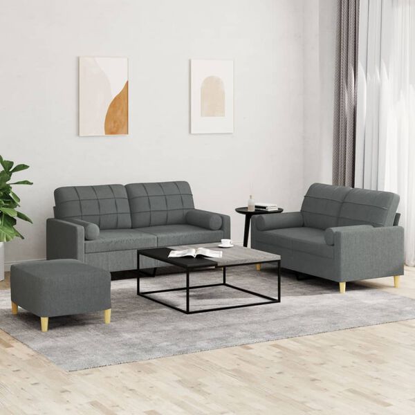 vidaXL Sofa Set Dark Grey Polyester, Metal, Textilene, Plywood Medium