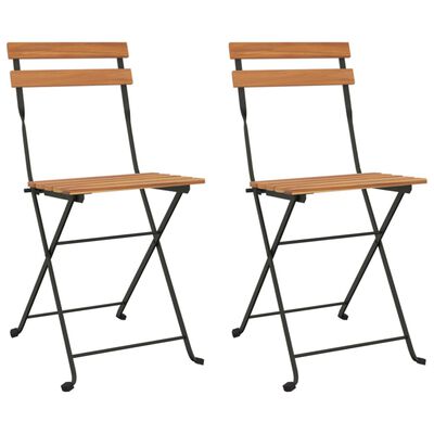 vidaXL Folding Bistro Chairs 2 pcs Solid Wood Teak and Steel