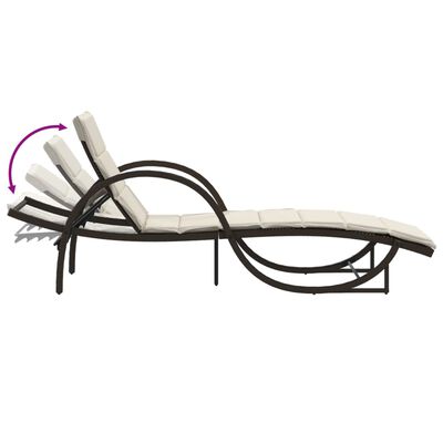 Chaise lounge with backrest cushions and curved arms, showing adjustable headrest with pink arrow indicating movement.