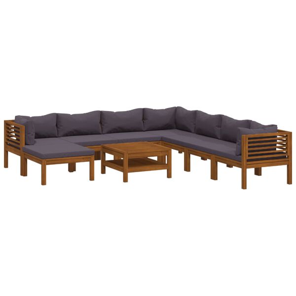 vidaXL Wooden Lounge Set Dark Grey Solid Acacia Wood, 100% Polyester Fabric