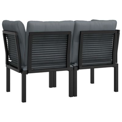 vidaXL Patio Corner Chairs with Cushions 2 pcs Black and Gray Poly Rattan