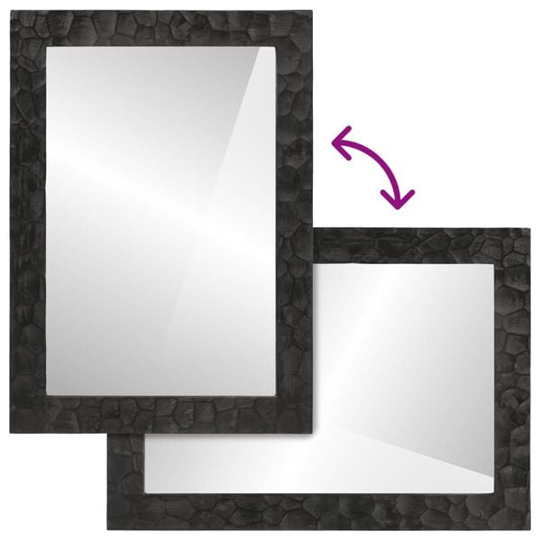 vidaXL Bathroom Mirror Black Solid mango wood and glass