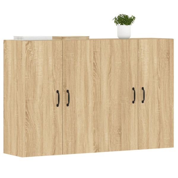 vidaXL Wall Mounted Cabinet Set of 2 Sonoma Oak Engineered Wood, Metal