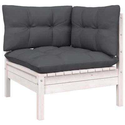 vidaXL Patio Corner Sofa with Cushions White Solid Pinewood