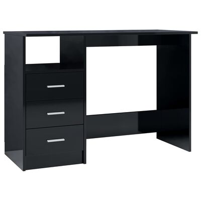 vidaXL Desk with Drawers High Gloss Black 43.3"x19.7"x29.9" Engineered Wood