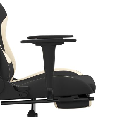 vidaXL Massage Gaming Chair with Footrest Black and Cream Fabric