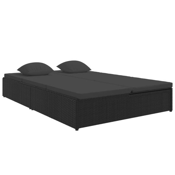 vidaXL Sun Bed Black PE rattan, fabric (100% polyester), powder-coated steel