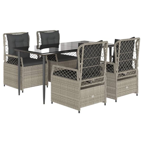vidaXL 5 Piece Patio Dining Set with Cushions Light Gray Poly Rattan