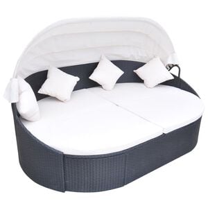 vidaXL Sun Lounger Black and Cream White PE Rattan Large