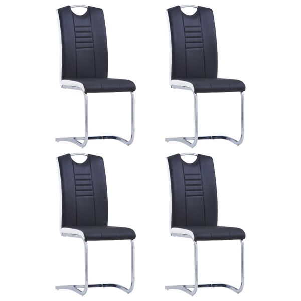 vidaXL Dining Chair Set of 4 Black Faux leather, chrome-plated steel