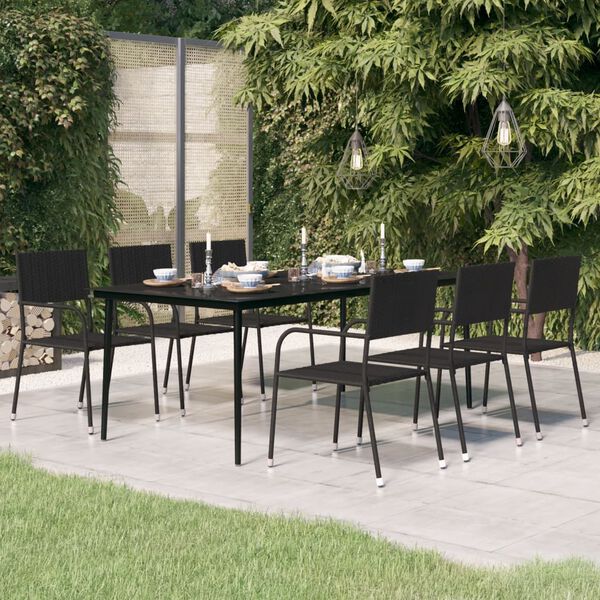 vidaXL Garden Dining Table Black Powder-coated steel, glass