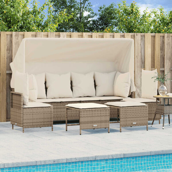 vidaXL Garden Sofa Set Beige PE rattan Large Adjustable Footrests