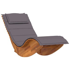 vidaXL Sun Lounger Natural Wood, Dark Grey Cushion