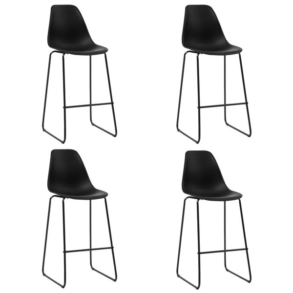 vidaXL Bar Chair Set of 4 Black Plastic seat, Powder-Coated Metal legs