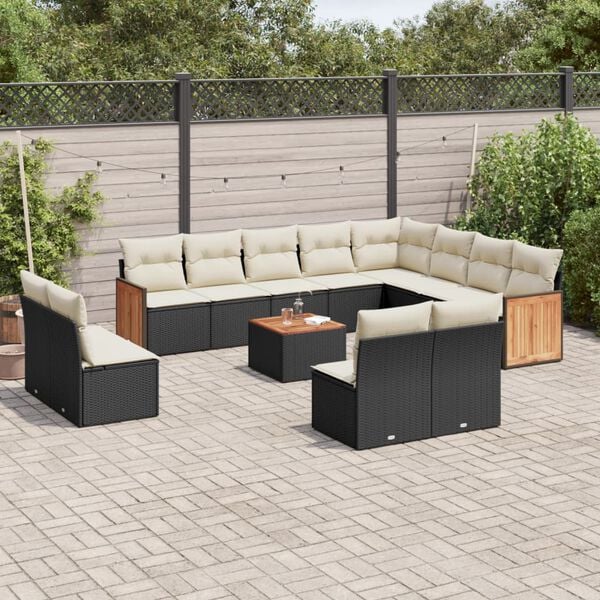 vidaXL Garden Sofa Set Black PE Rattan Large Adjustable Feet