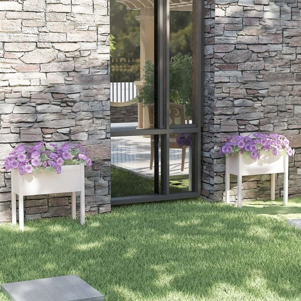 vidaXL Garden Planter Set of 2 White Solid Pinewood Standard Durable