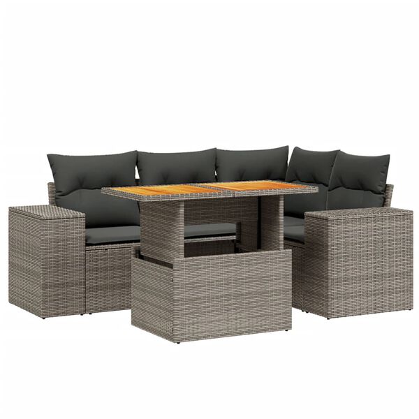 vidaXL Garden Sofa Set Grey PE rattan 78.7 in x 57.1 in x 33.5 in