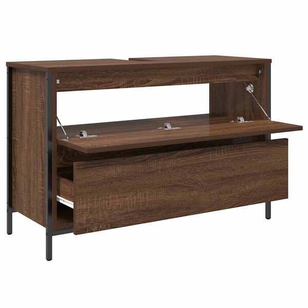 vidaXL Bathroom Basin Cabinet Brown oak Engineered wood, steel Compact