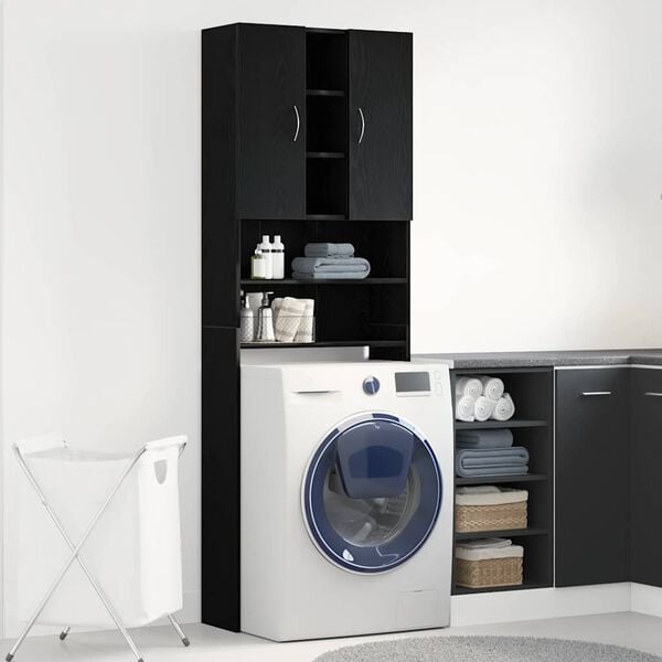 vidaXL Washing Machine Cabinet Black Oak 25.2x10.0x74.8"