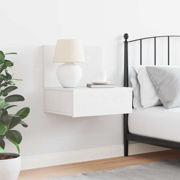 vidaXL Bedside Table White 16.54 x 12.80 x 15.75 in Solid pine wood