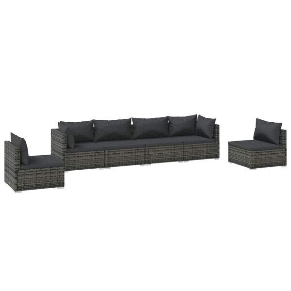 vidaXL Garden Lounge Set Grey PE rattan, powder-coated steel, plastic