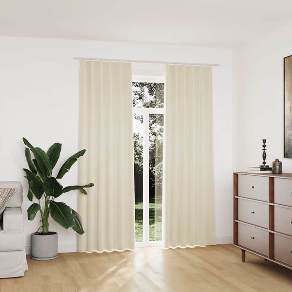 vidaXL Blackout Curtains 2 pcs with Hooks Velvet Cream 55.1x88.6"