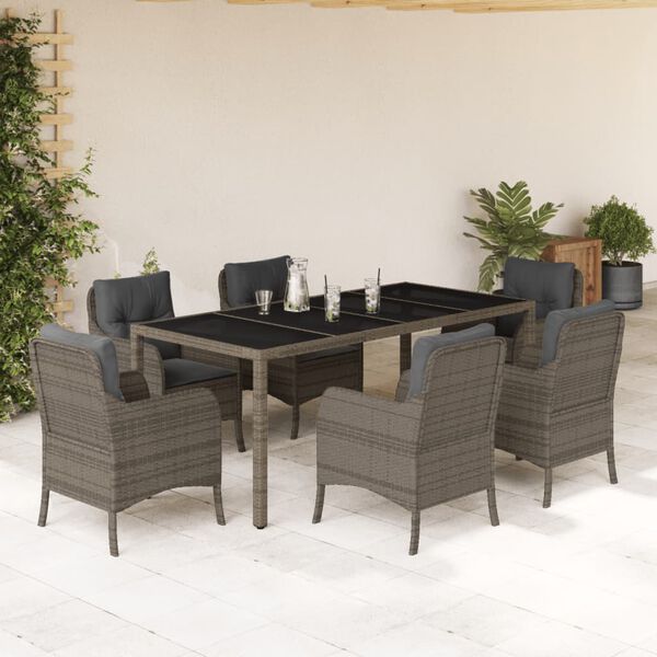 vidaXL Garden Dining Set Grey PE Rattan Removable Covers