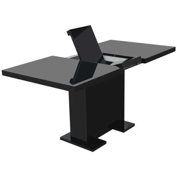 vidaXL Kitchen Table Glossy Black MDF, Steel Extendable Dining Table