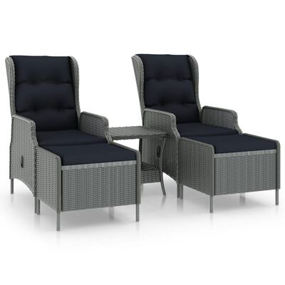 vidaXL 3 Piece Patio Lounge Set with Cushions Poly Rattan Light Gray