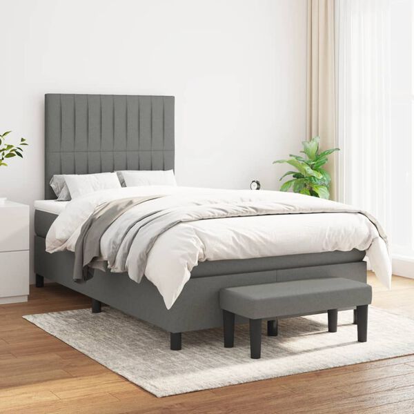 vidaXL Box Spring Bed with Mattress Dark grey Fabric Full