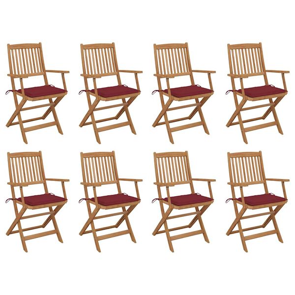 vidaXL Folding Chairs with Cushions 8 pcs Solid Acacia Wood