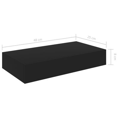 vidaXL Floating Wall Shelf with Drawer Black 18.9"x9.8"x3.1"