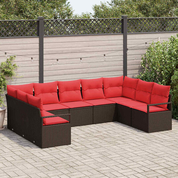 vidaXL Sofa Set with Cushion 9 pcs Brown Poly Rattan