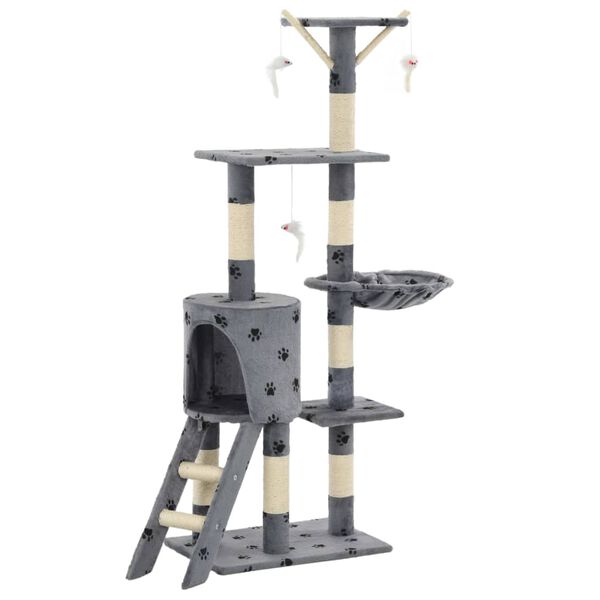 vidaXL Cat Tree Grey with paw prints