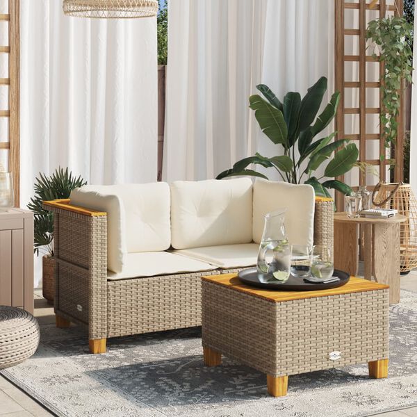 vidaXL Garden Sofa Set of 2 Beige PE rattan Medium Modular